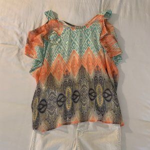 Sheer Cold-Shoulder Blouse with Lining